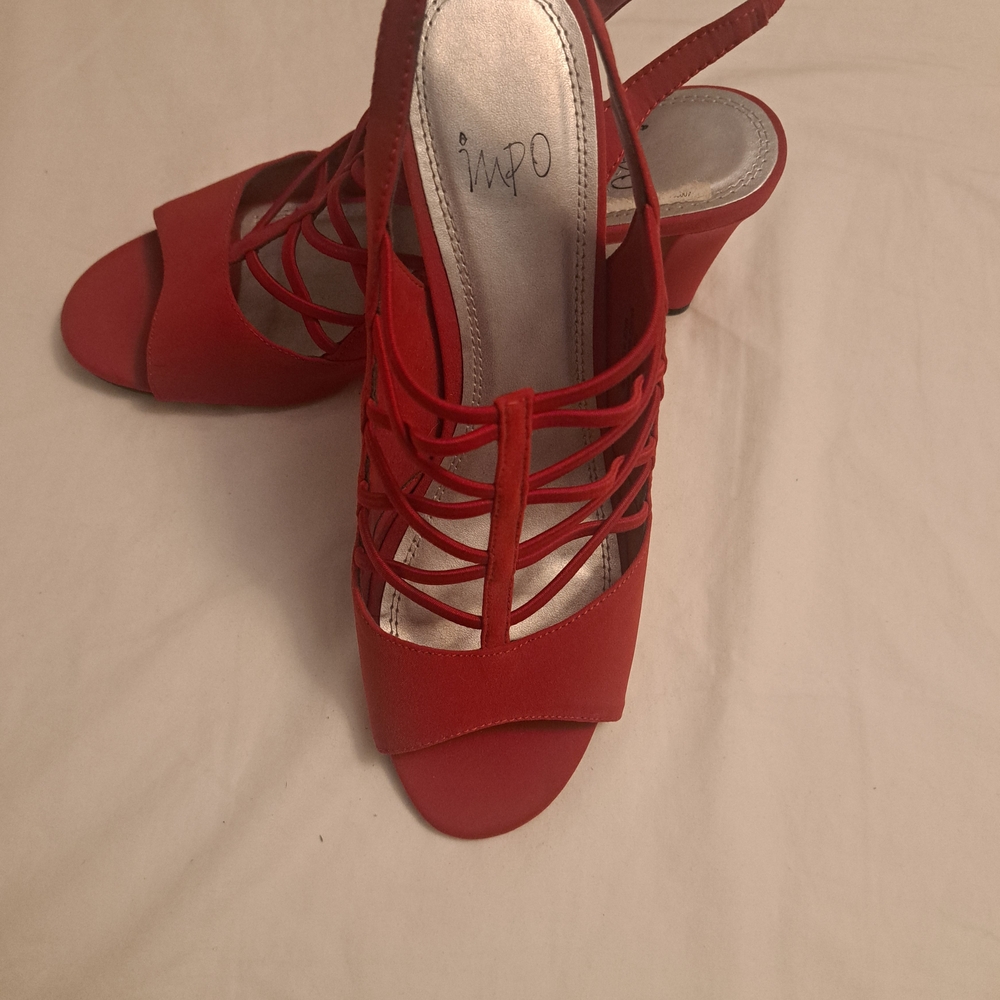 Impo Red Strappy Heels with Intricate Design